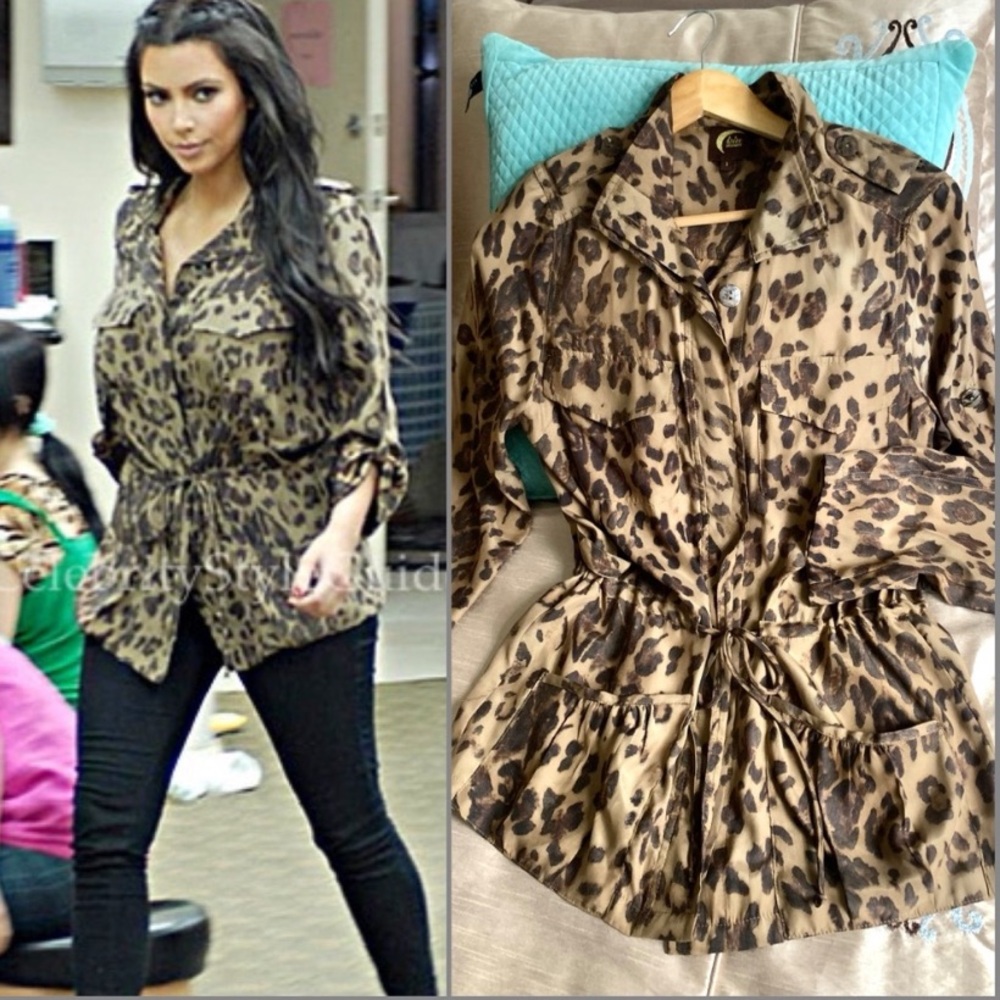 Revolve Blu Moon Silk Leopard Print Military Jacket in Sand Silk